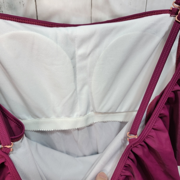 New! Funny Girl Flounce Ruffle Cold Shoulder Swimsuit Women's Size Medium Berry. - Picture 6 of 7